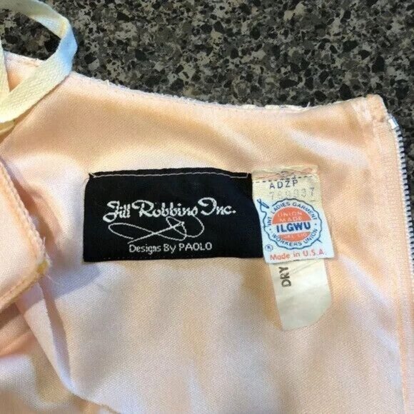 Jill Robbins Formal Maxi Dress Peach Lace Overlay Tiered Long Sleeve Medium - Picture 4 of 8